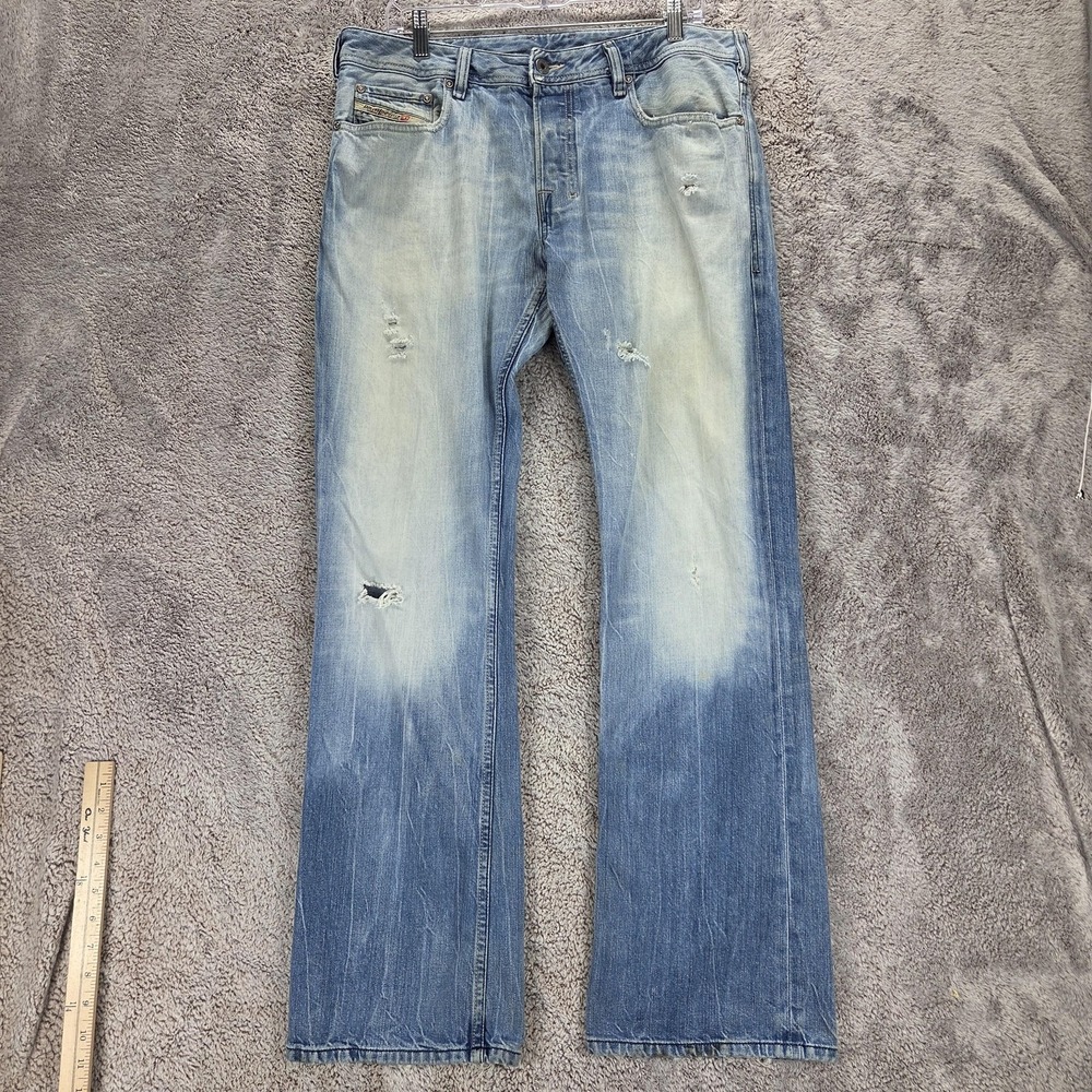 Diesel Jeans Mens 33x32 Blue Zatiny Regular Bootcut Distressed Made Italy 008MY